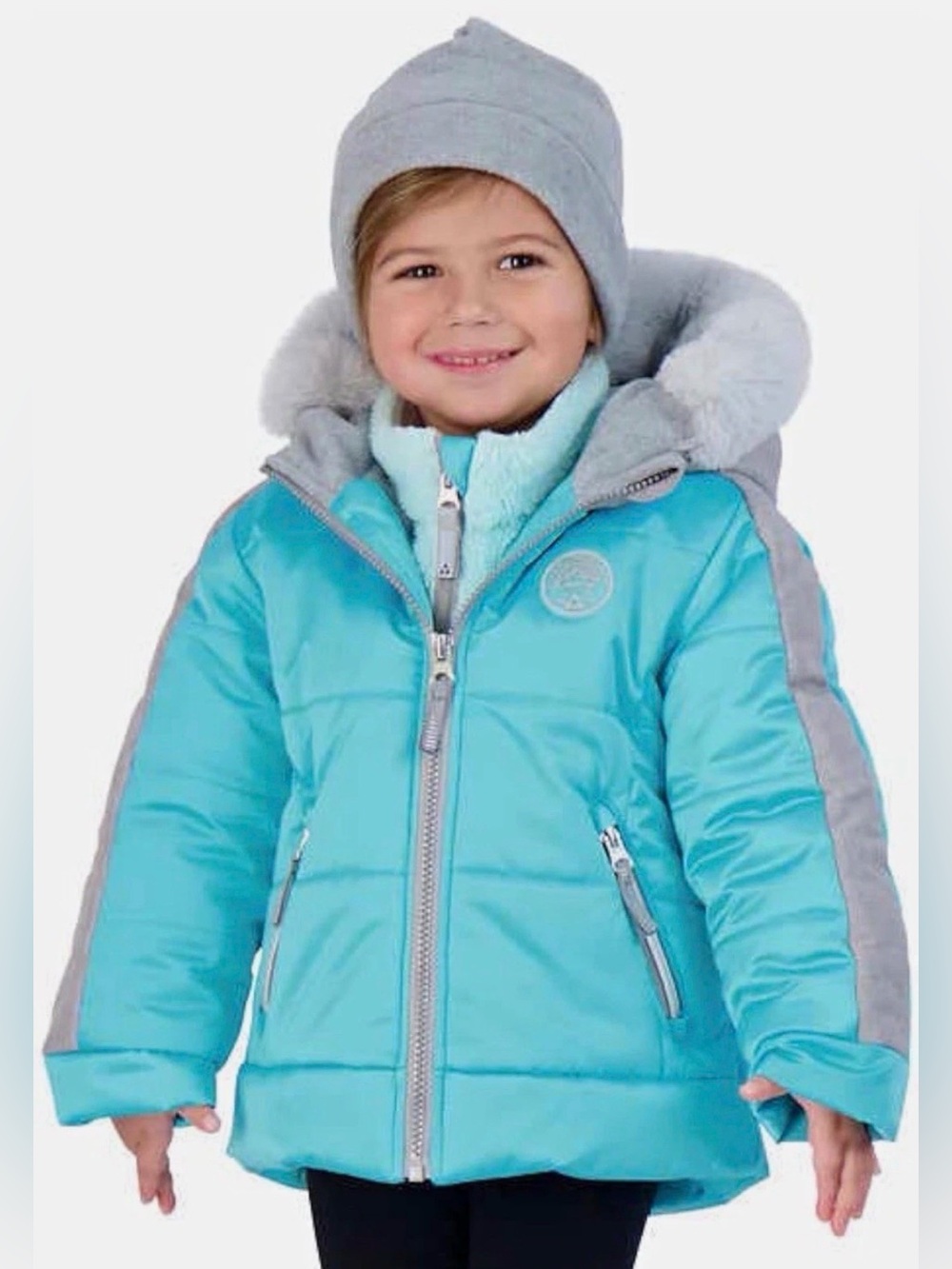Gerry Kids 3-in-1 Puffer + Fleece Jacket Set Hooded Colorblock Teal/Gray 4T